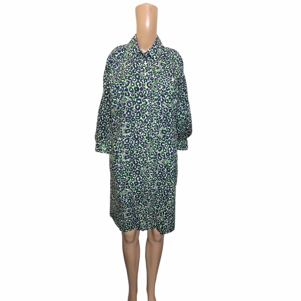 Lilly Pulitzer Green and Blue Leopard-Print Midi Shirt Dress